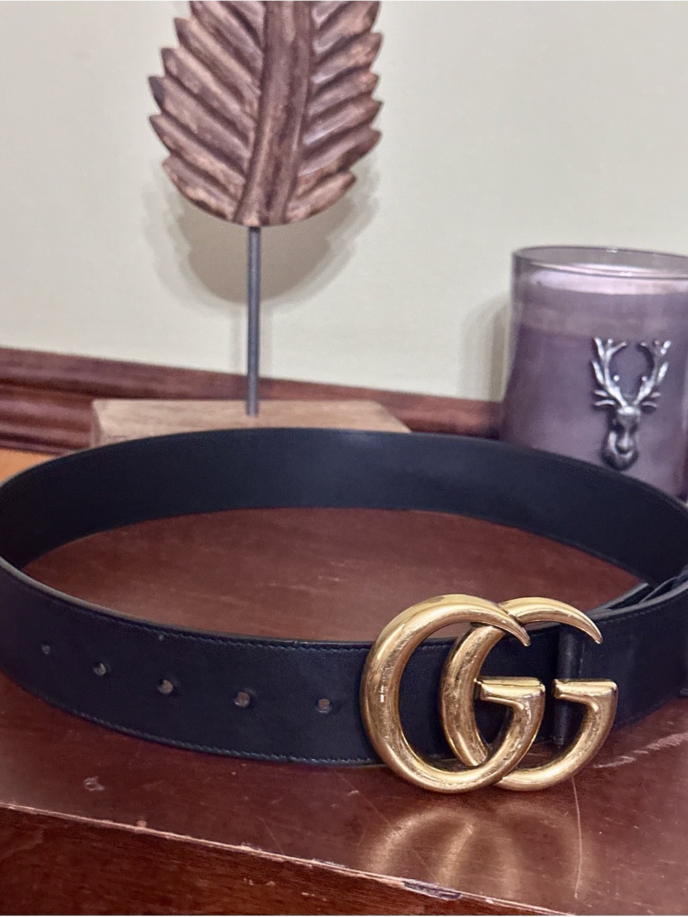 Authentic GUCCI GG Marmont wide black leather belt 80-32 waist